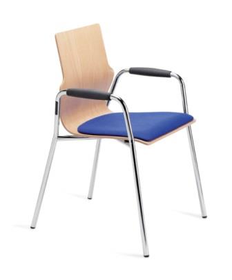 Conversa 4-leg stacking chair with padded armrests and upholstered seat