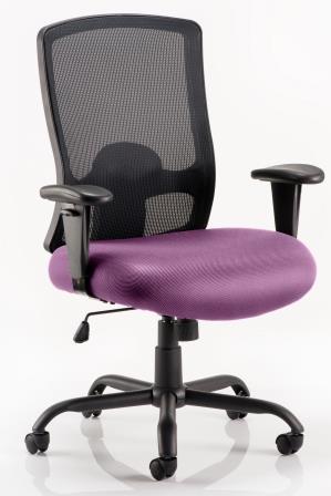 Pont mesh high back heavy duty wide seat task operator chair with bespoke purple fabric seat