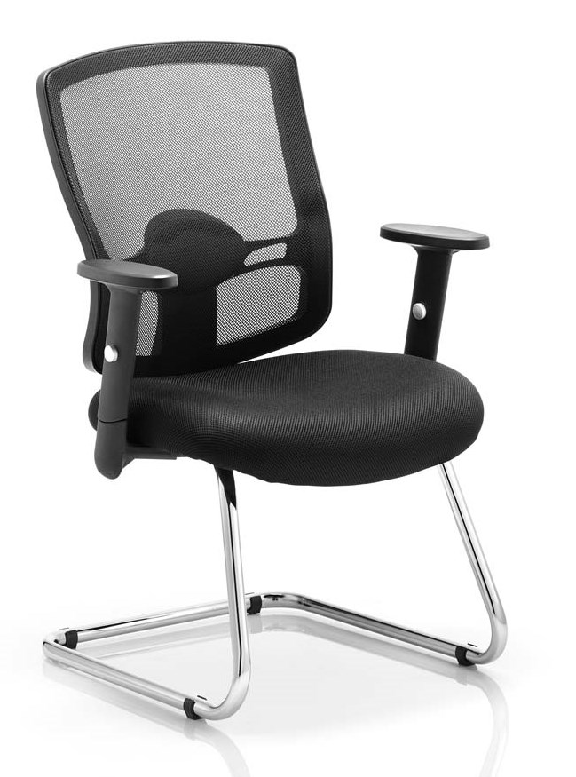 Pont mesh back cantilever frame visitor chair with arms and airmesh black fabric seat