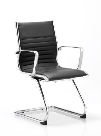 Ray cantilever frame black bonded leather chair with integrated chrome arms